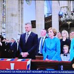 Prezident Peter Pellegrini sa zúčastnil bohoslužby Te Deum s celou svojou blízkou rodinou. Fotografia: Fotografia: Snímka obrazovky z vysielania priameho prenosu Te Deum na RTVS 24: – Spoločnosť Prometheus.